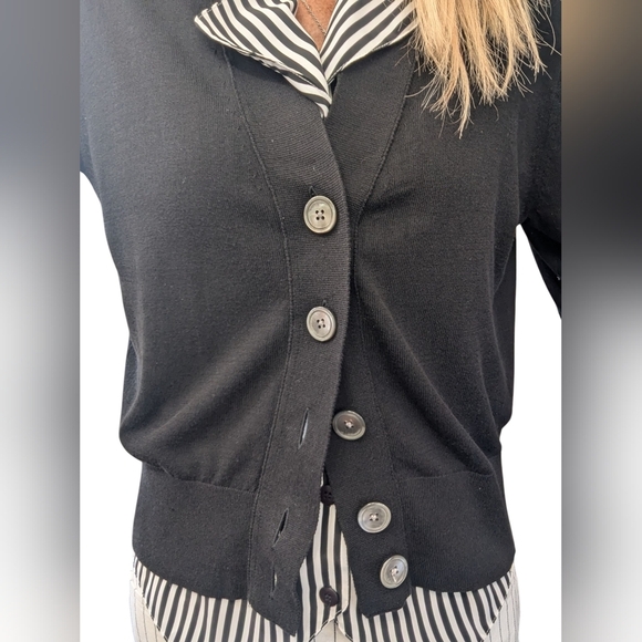 J.Crew Black Cotton Viscose Button Front Cardigan Sweater Size L Classic - Picture 7 of 12